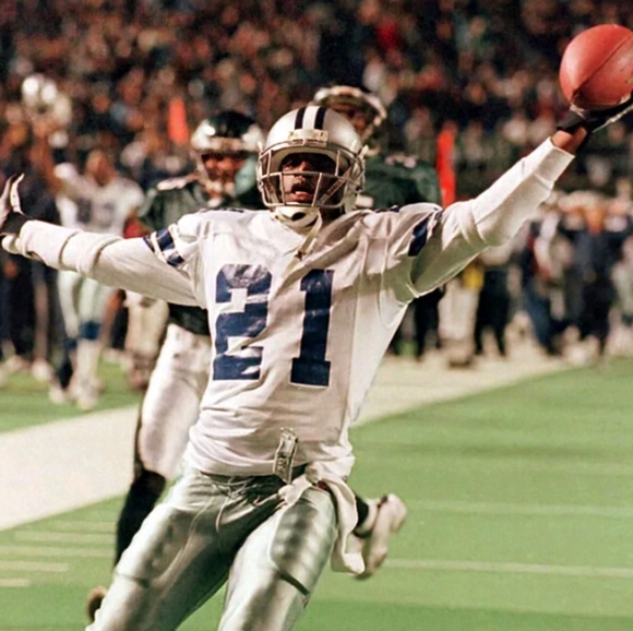 NEW DEION SANDERS DALLAS COWBOYS OLD SCHOOL FOOTBALL TOUCHDOWN RUN 8.5x11 POSTER - Picture 3 of 4